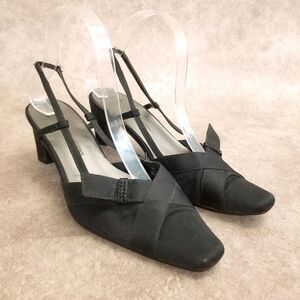 Studio Works Womens Size 7.5 Black Slip On Slingback Block Heels